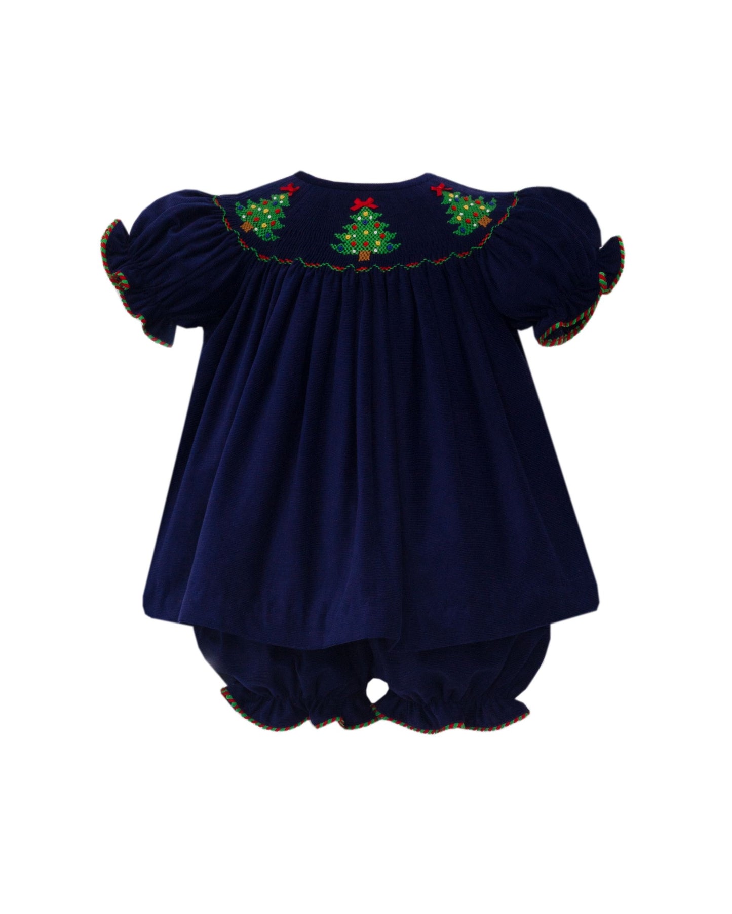 Christmas Tree Navy Blue Corduroy Bishop Bloomer Set
