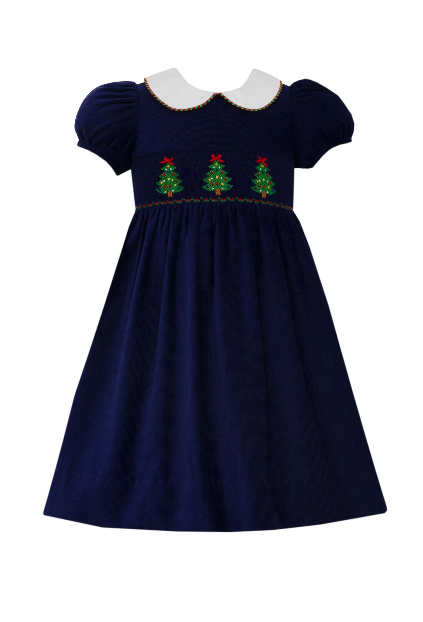 Christmas Tree Navy Blue Corduroy Dress