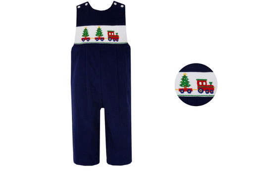 Christmas Tree Train Navy Blue Corduroy Long Jon Jon