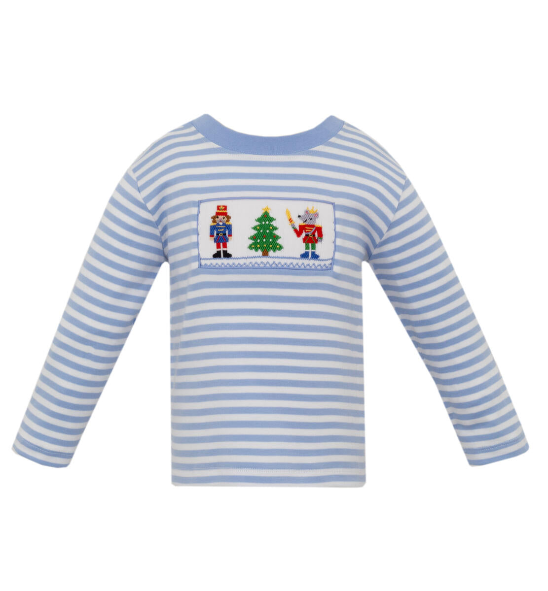 Boy's Nutcracker Smocked Periwinkle Blue Stripe Long Sleeve T-Shirt