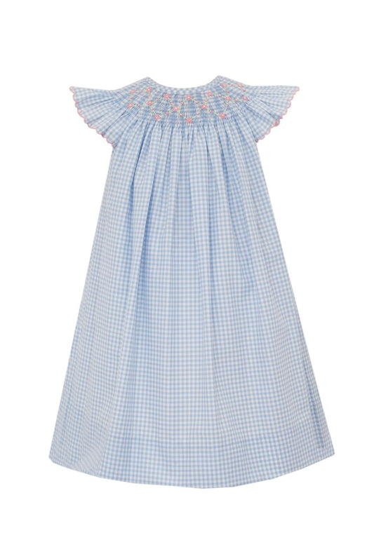 Blue Gingham Bishop Smocked Dress