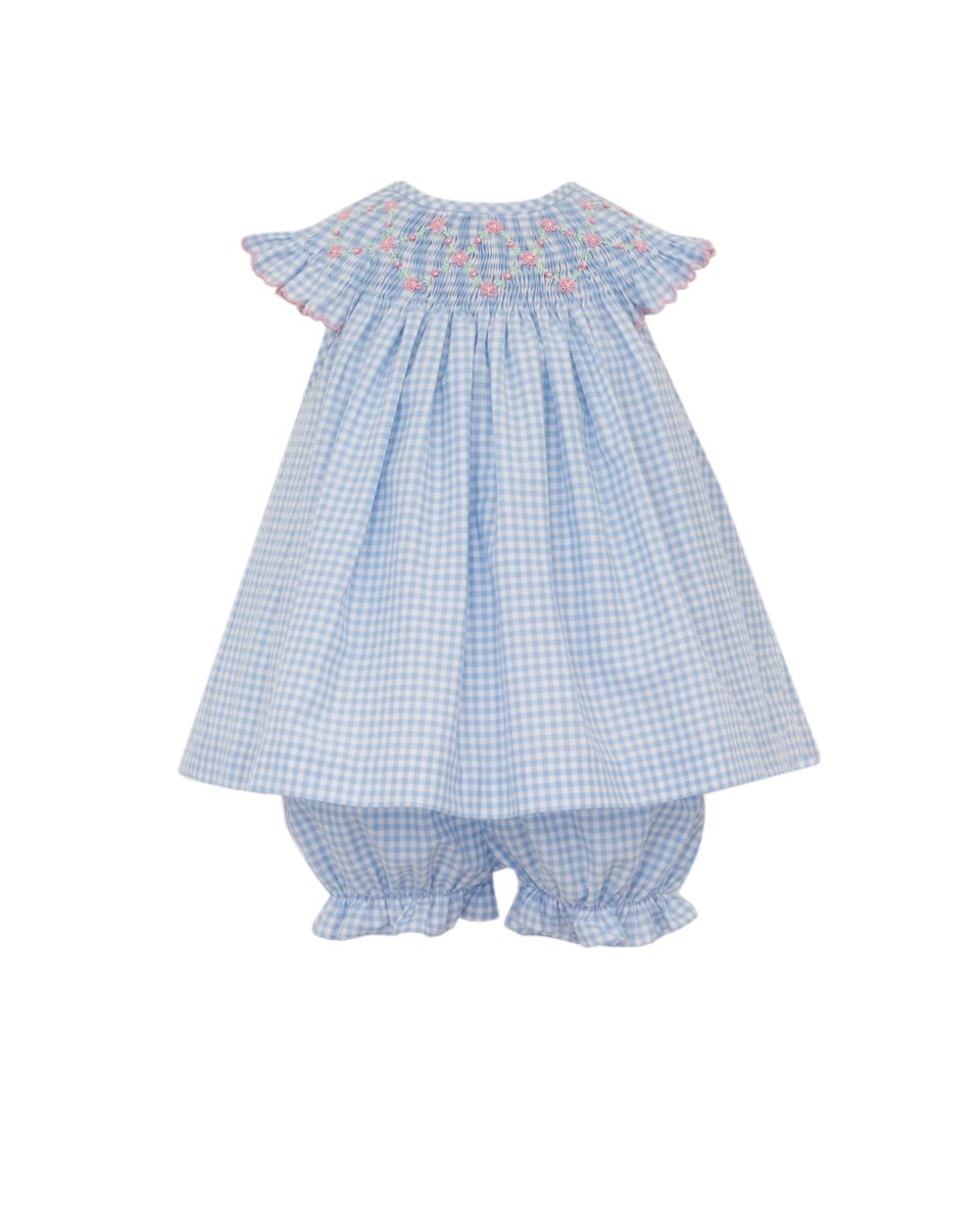 Blue Gingham Bishop Smocked Bloomer Set