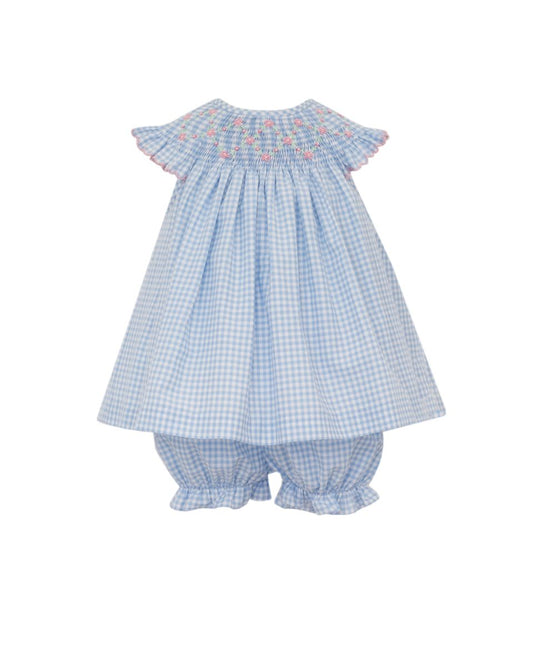Blue Gingham Bishop Smocked Bloomer Set