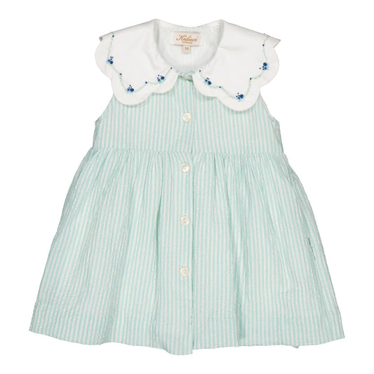 Colette Aqua Seersucker Stripe Sleeveless Dress