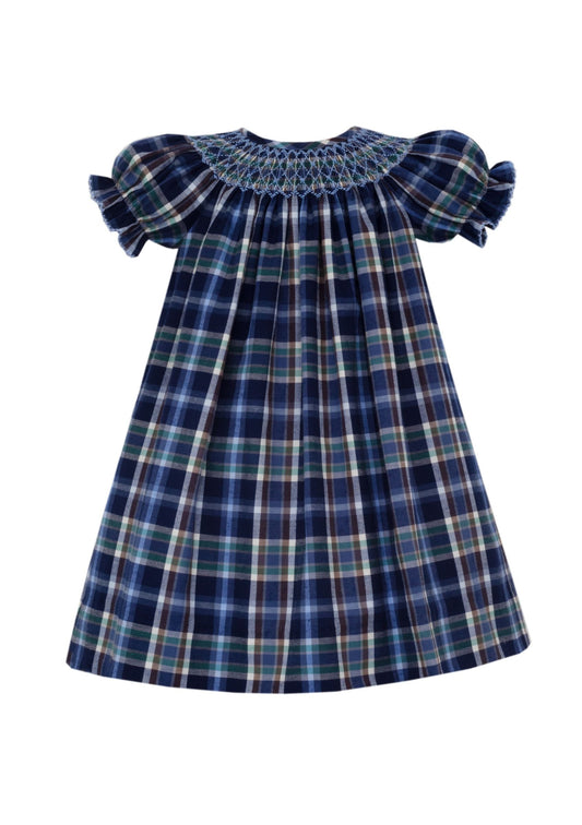 Lucia Blue & Brown Plaid Bishop Dress