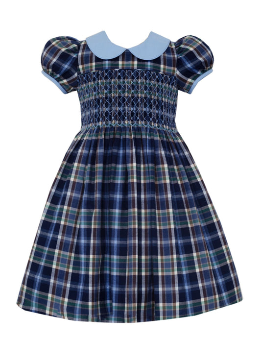 Lucia Blue & Brown Plaid Collared Dress