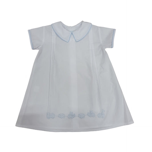 Boy's Daygown with Embroidered Wagon