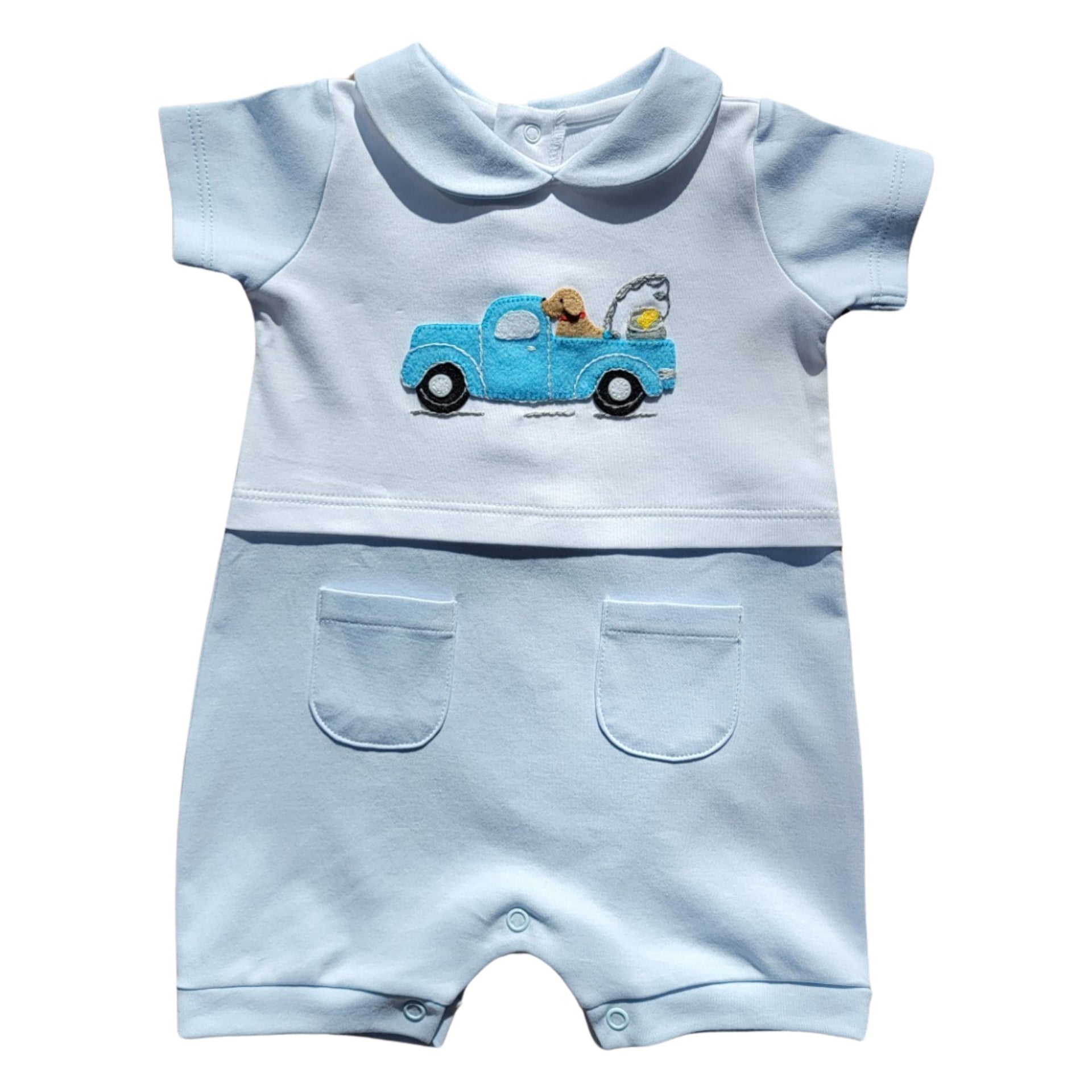 Fishing with Fred Short Sleeve Pale Blue Romper – Baby Braithwaite