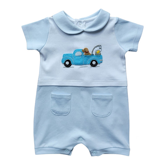 Fishing with Fred Short Sleeve Pale Blue Romper