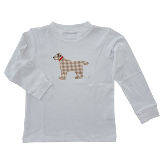Winston the Dog Applique White Long Sleeve T-Shirt