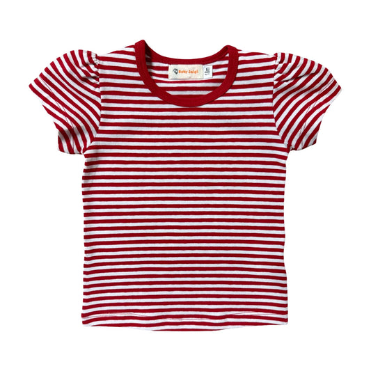 Girl Short Cap Sleeve T-Shirt, Red Stripe