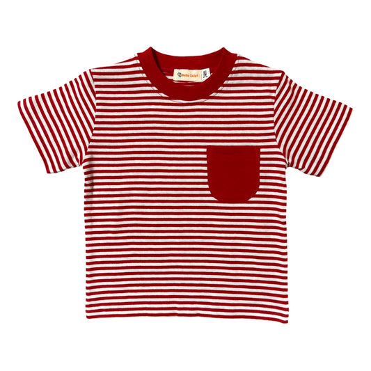 Boy's Short Sleeve Red Stripe T-Shirt with Pocket