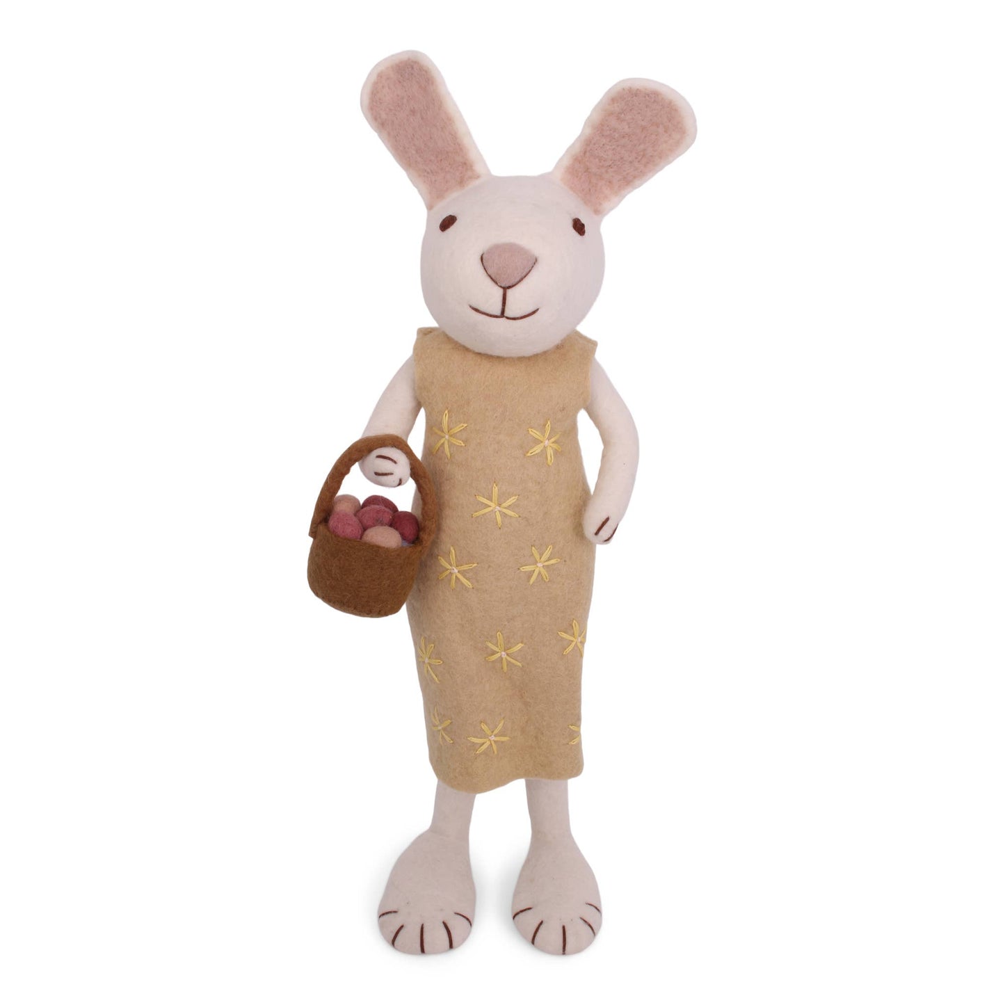 Extra Large White Bunny with Yellow Dress & Egg Basket