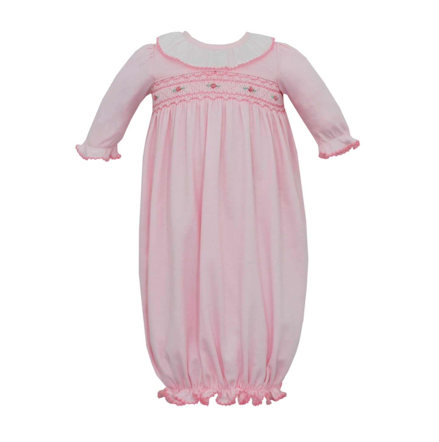Caroline Smocked Rosebuds Pink Sack Gown
