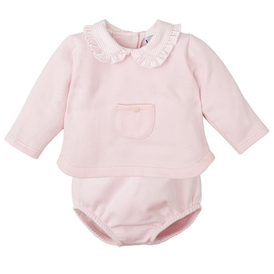 Pink Long Sleeve Collared Front Pocket Diaper Set