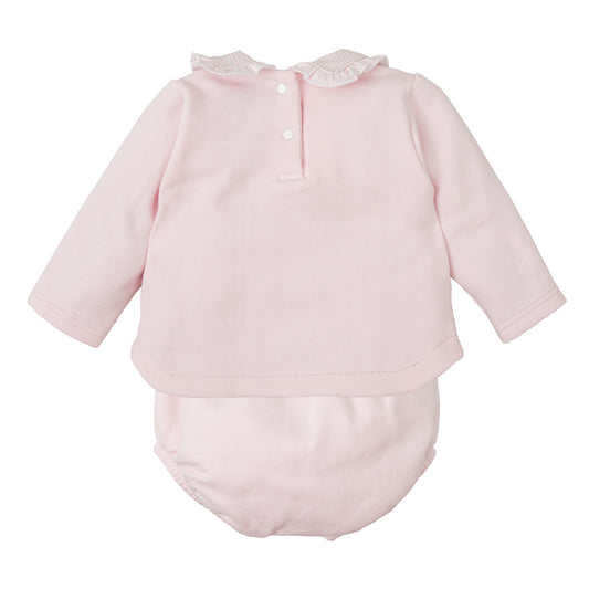 Pink Long Sleeve Collared Front Pocket Diaper Set