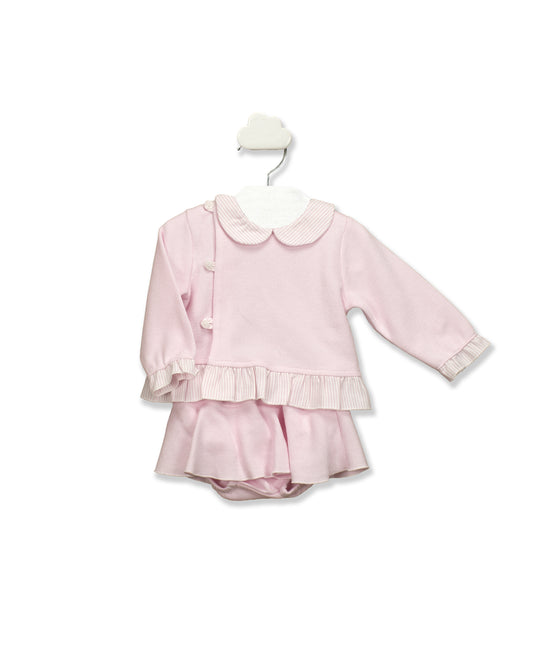 Pink Long Sleeve Seersucker Trim Diaper Set