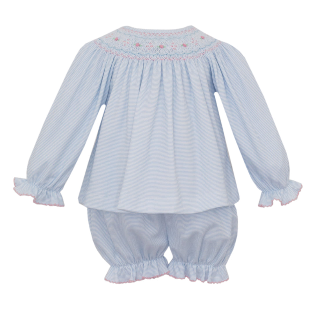 Cindy Bishop Smocked Long Sleeve Lt. Blue Pinstripe Bloomer Set