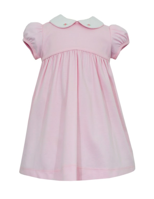 Mila Pink Knit Short Sleeve Rosette Collared Dress