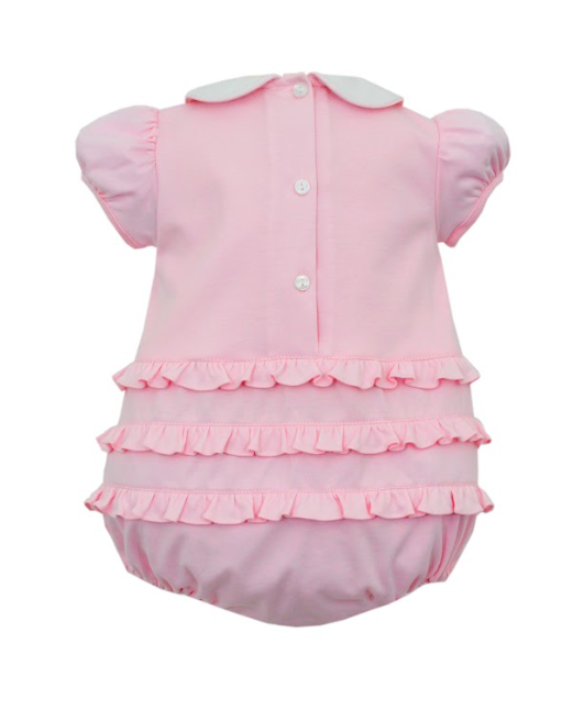 Mila Pink Knit Short Sleeve Rosette Collared Ruffle Bubble