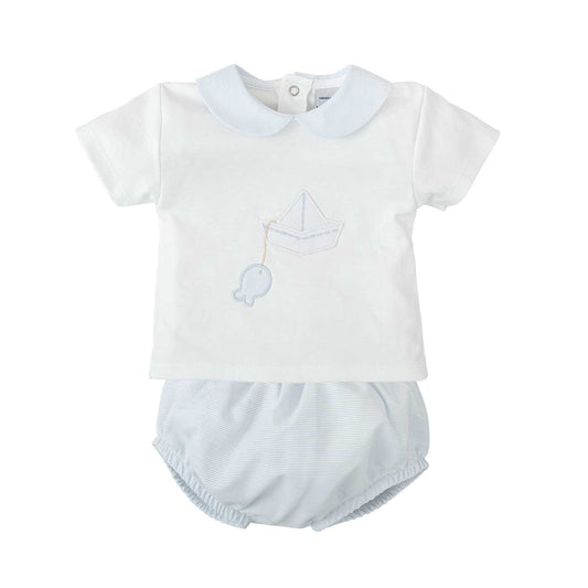 Blue Paper Boat & Fish Diaper Set
