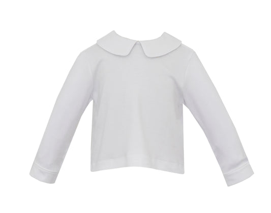 Boy's Long Sleeve Knit Collared Shirt, White Piping