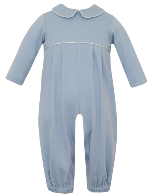 Boy's Blue Knit Collared Long Romper