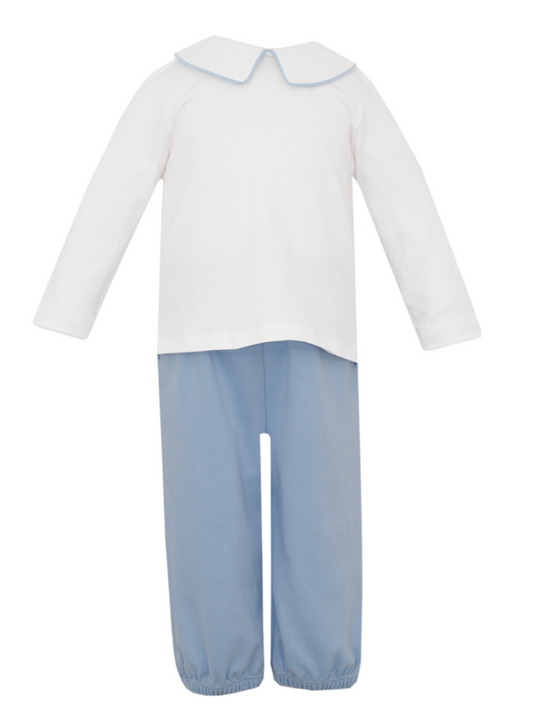 Boy's Blue Knit Pants & White Long Sleeve Shirt Set