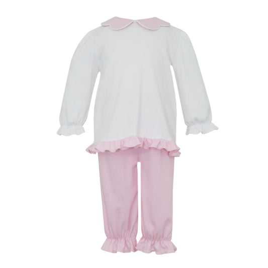 Girl's Pink Scallop Collar Knit Ruffle Tunic & Pants Set