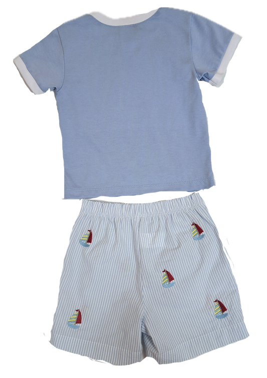 Boy's Sailboat Applique Short Set