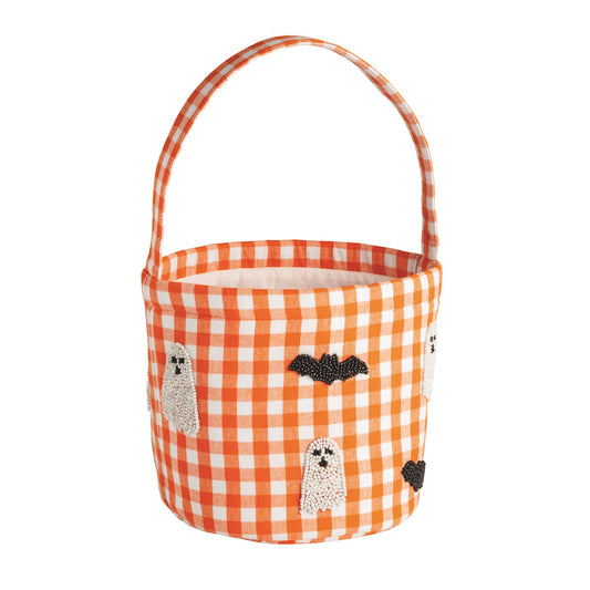 Ghost & Bats Orange Beaded Halloween Bucket