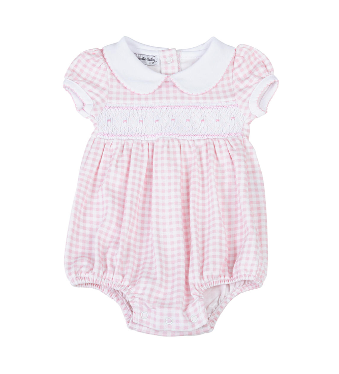 Pink Mini Checks F24 Smocked Collared Short Sleeve Girl Bubble