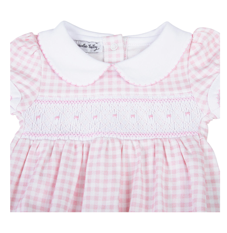 Pink Mini Checks F24 Smocked Collared Short Sleeve Girl Bubble