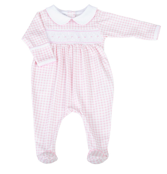 Pink Mini Checks F24 Smocked Collared Girl Footie