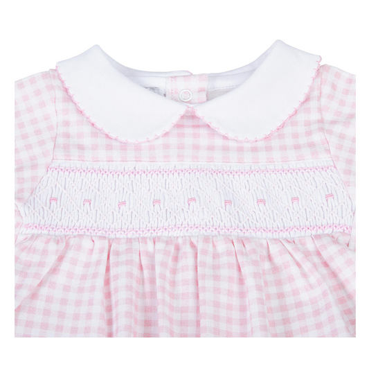 Pink Mini Checks F24 Smocked Collared Girl Footie