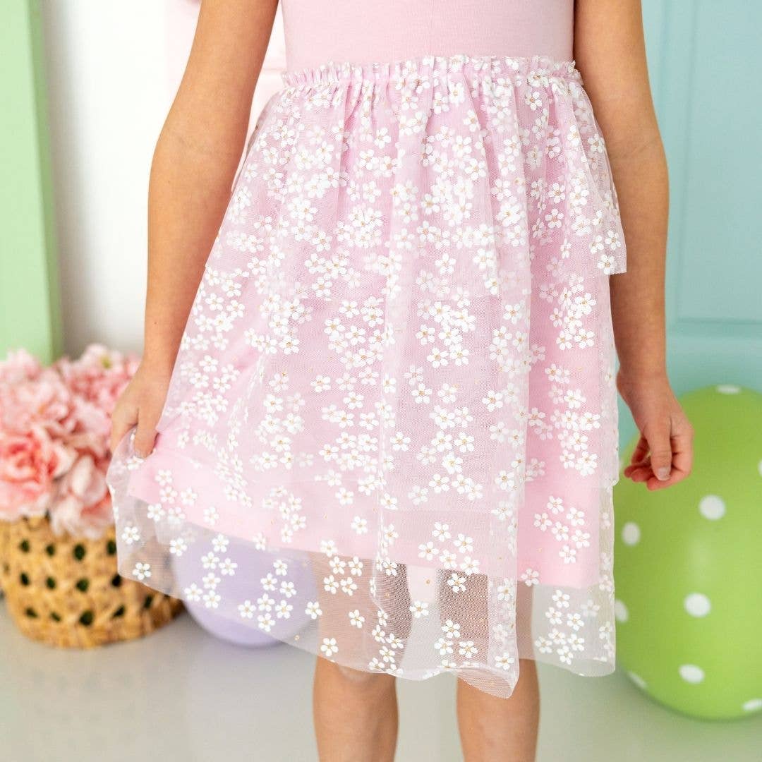 Pink Ditsy Daisy Easter Tiered Short Sleeve Tutu Dress