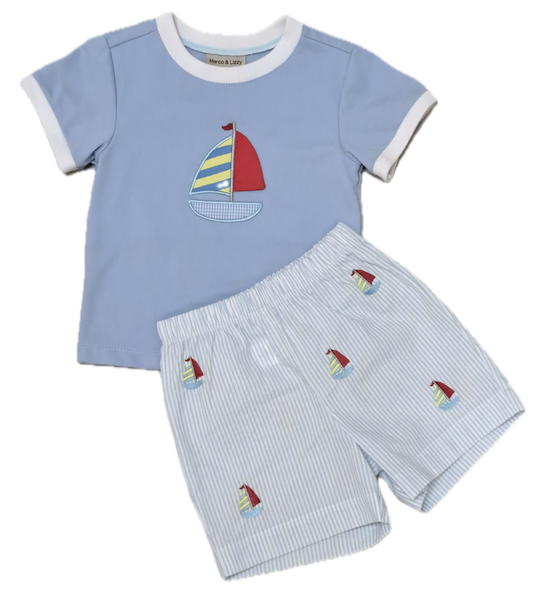 Boy's Sailboat Applique Short Set
