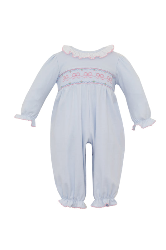 Girl's Blue Knit Bow Romper