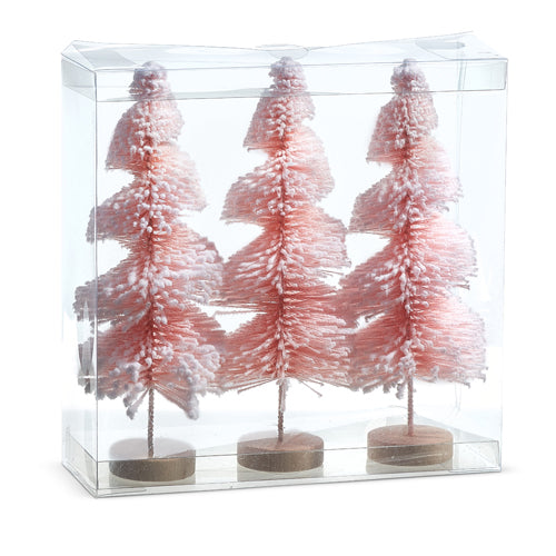 Pink Snowy Bottle Brush Trees, Set of 3