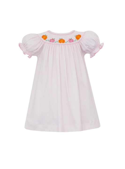 Pumpkin Pink Knit Check Bishop Dress