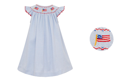 Flags Bishop Smocked Light Blue Stripe Knit Dress