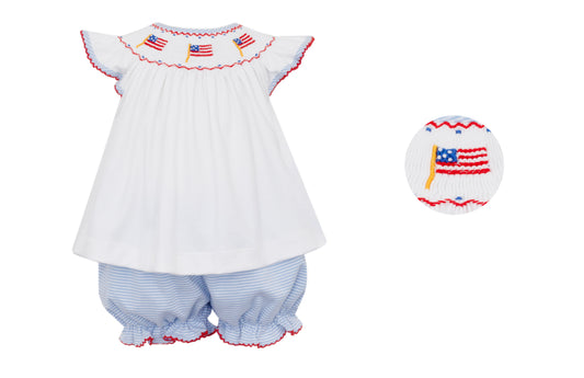 Flags Bishop Smocked Blue Stripe Knit Bloomer Set