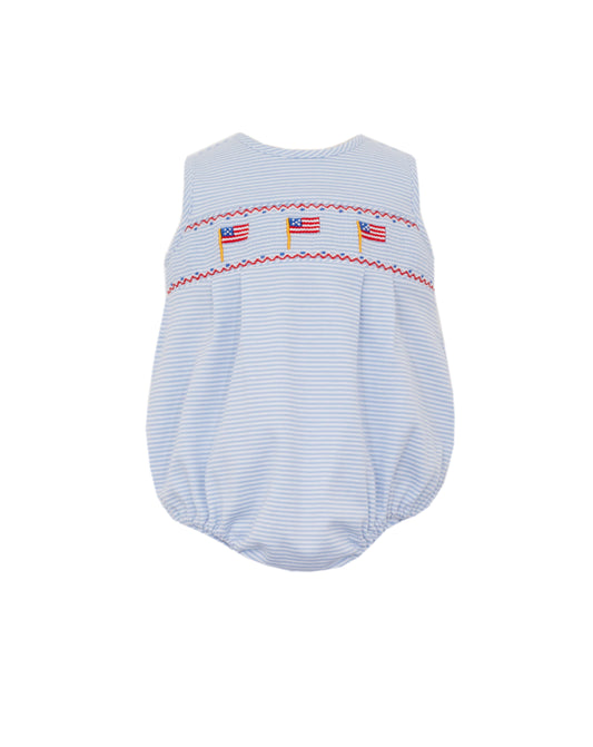 Boy's Flags Smocked Light Blue Stripe Knit Sun Bubble