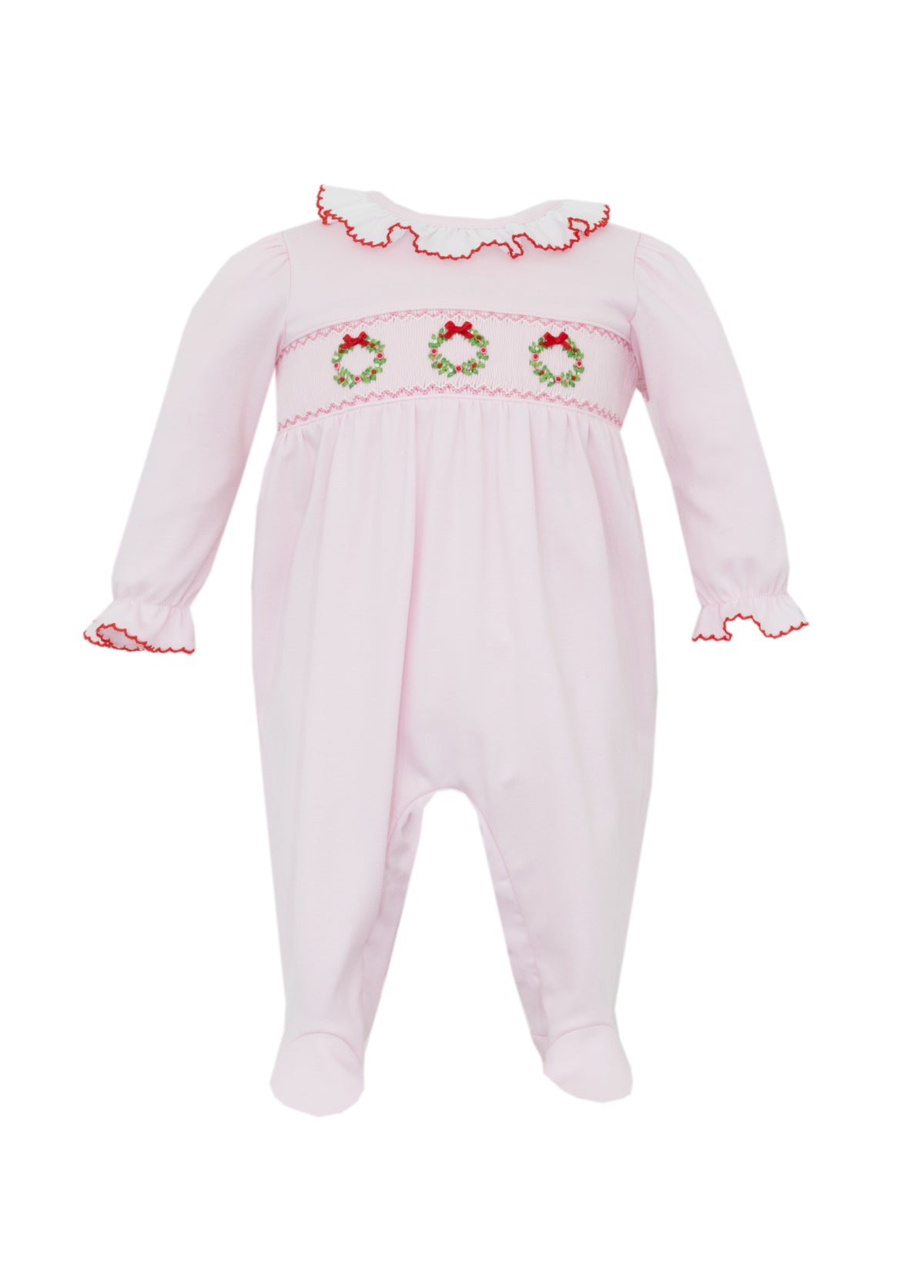 Christmas Wreath Pink Knit Footie