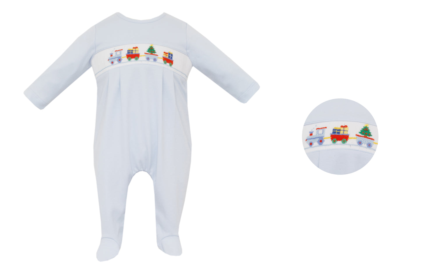 Christmas Train Blue Knit Footie