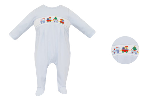 Christmas Train Blue Knit Footie