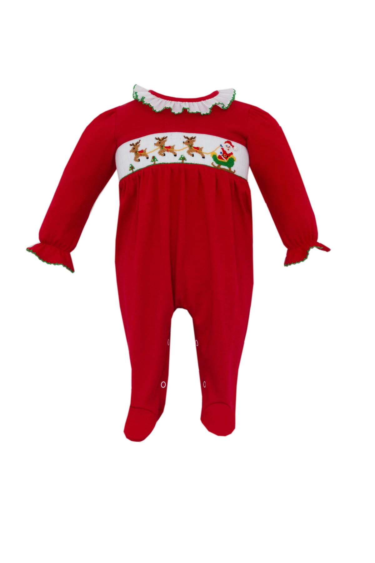 Santa's Sleigh Girl's Red Knit Footie