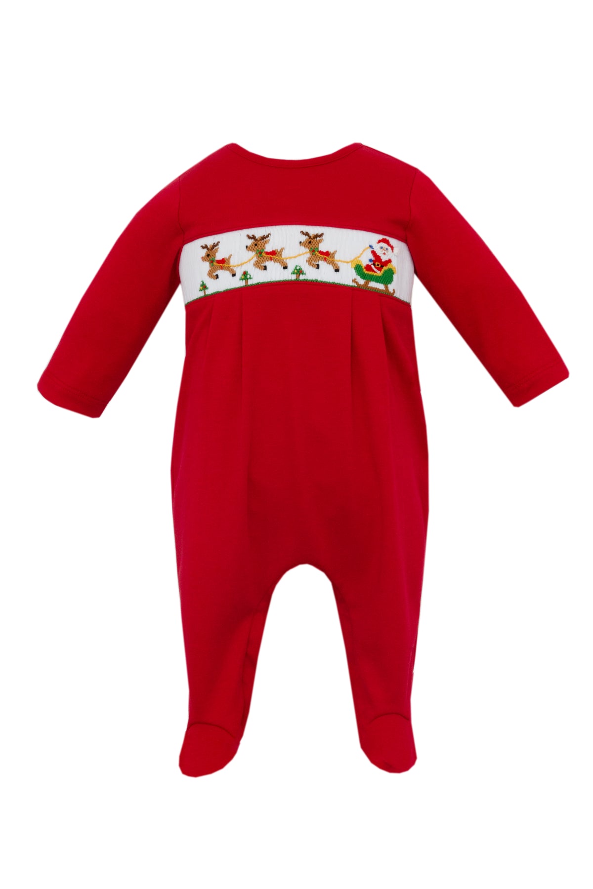 Santa's Sleigh Boy's Red Knit Footie