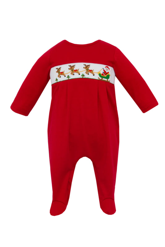 Santa's Sleigh Boy's Red Knit Footie