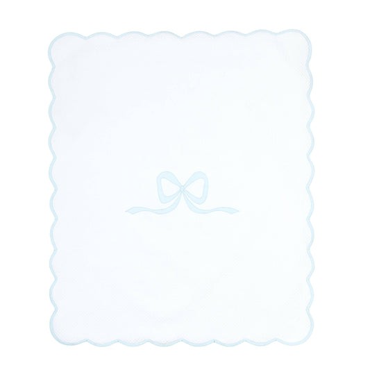 Quilted Bow Blanket, White with Blue